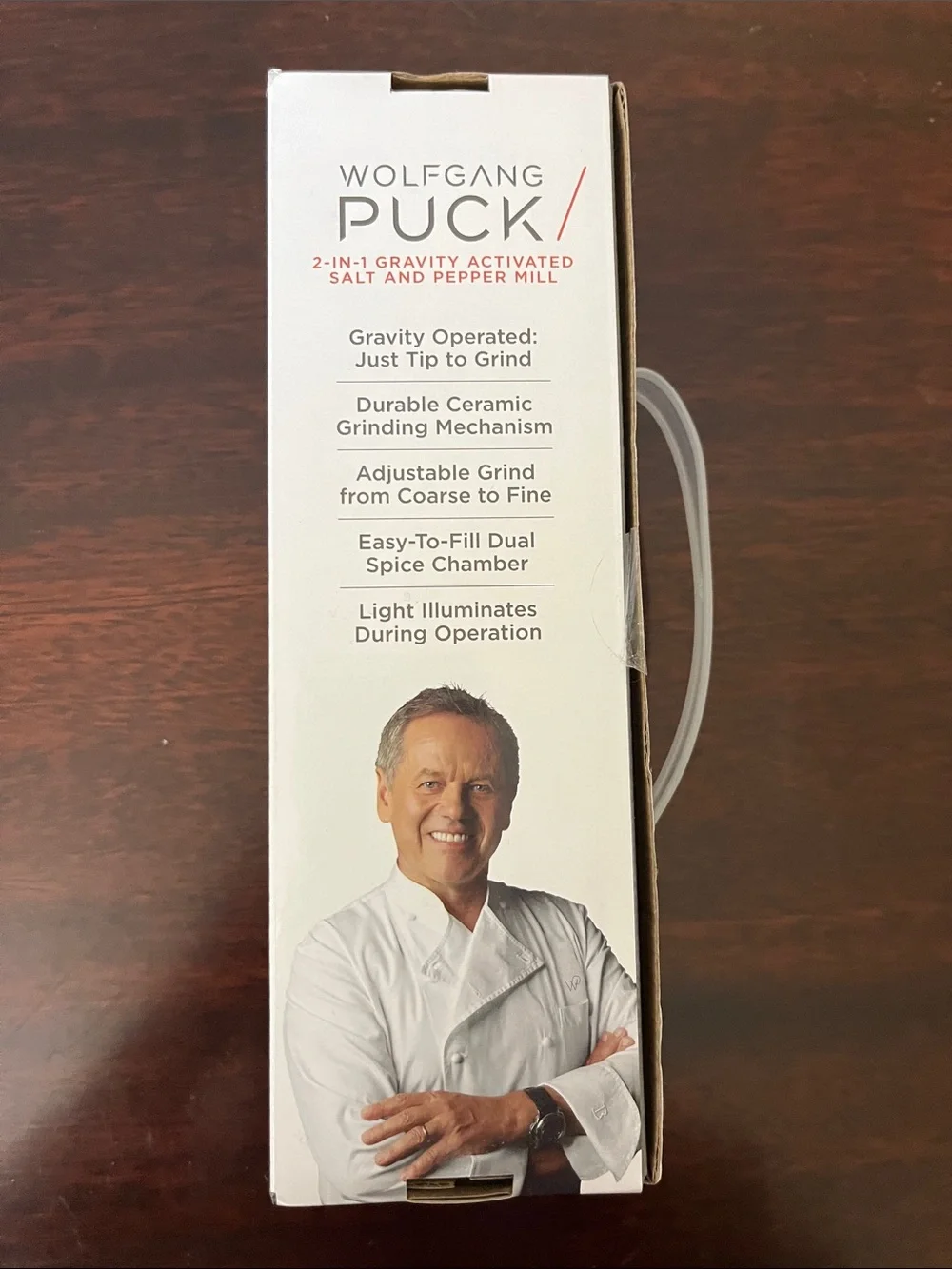 NWT Wolfgang Puck 2-in-1 Gravity Activated Salt and Pepper Mill
